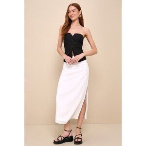 Lulus Cheery Sweetness Ivory Textured High-rise Midi Skirt White - Size S